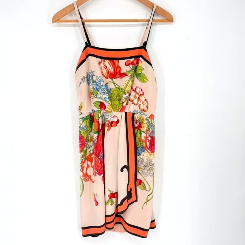 Yoana Baraschi Floral Botanical Scarf Print Silk Dress Orange Cream Sleeveless S